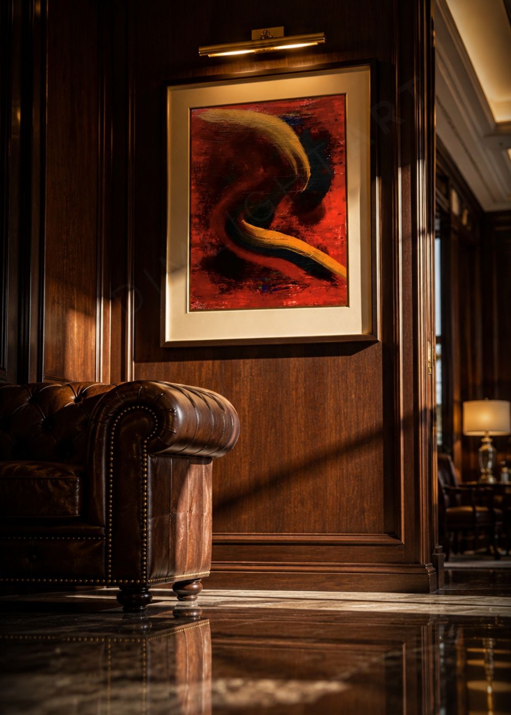 original abstract painting red orange hand painted Arches paper Warm Impulse Capricci X classic contemporary interior Marino Robles DimlightArt