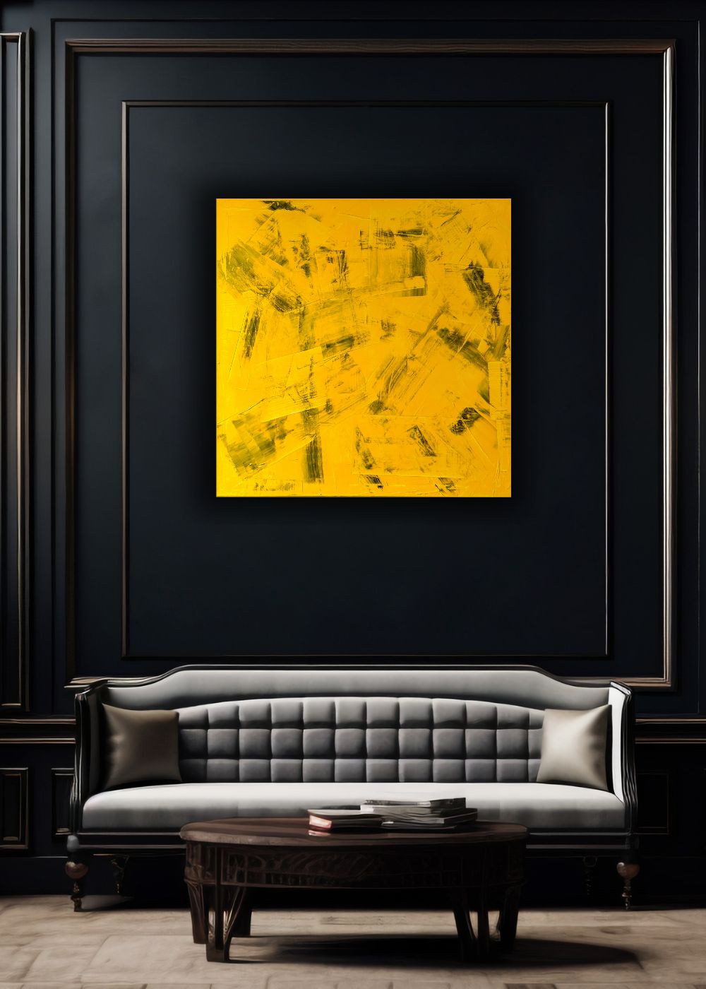 Cuadro abstracto amarillo y negro – Golden Structure | Canvas III (80×80 cm)
