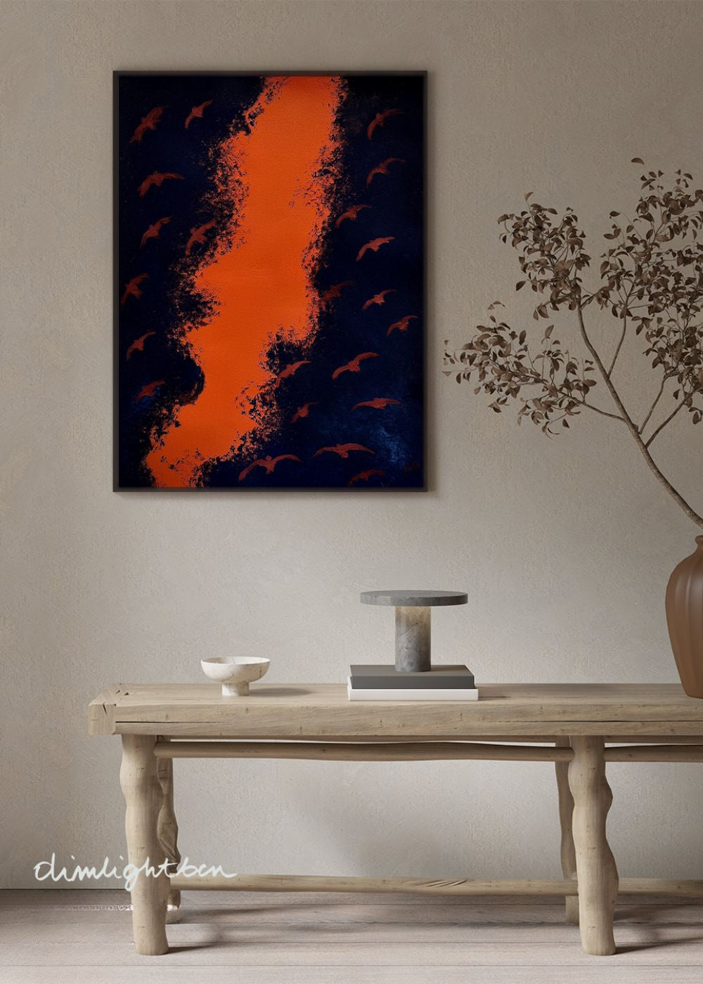 Cuadro abstracto azul oscuro y naranja – Deep Blue | Ryba V