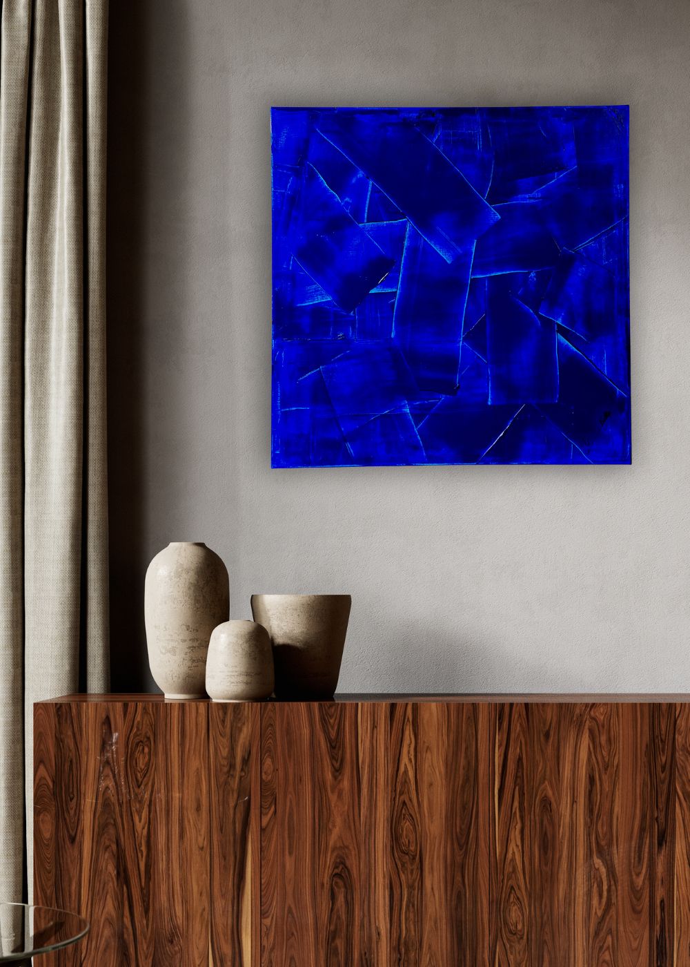 Cuadro abstracto azul eléctrico – Blue Fragment | Canvas II (80×80 cm)