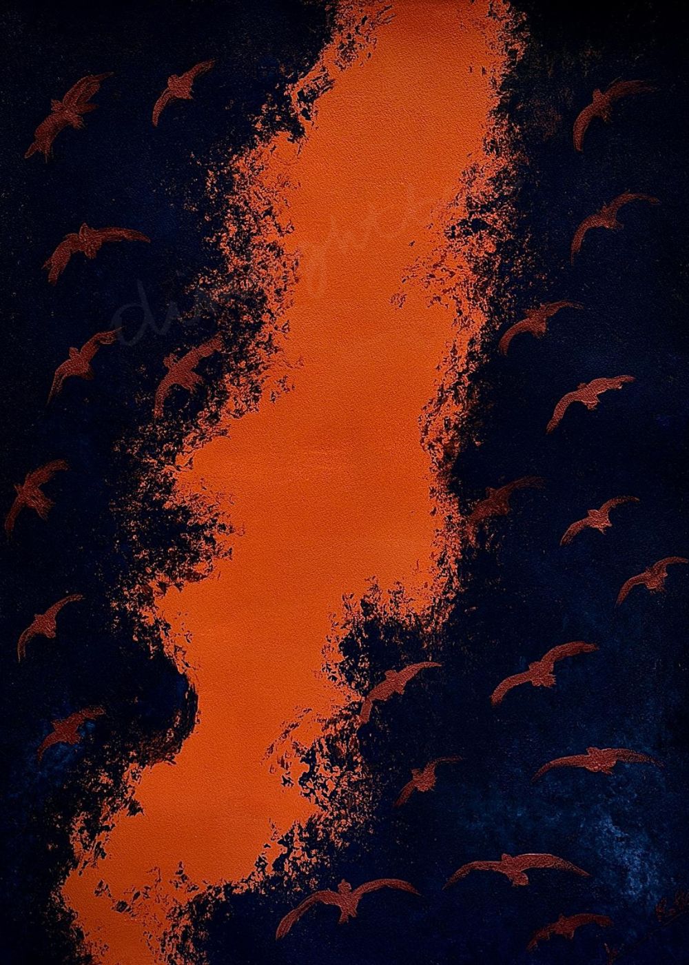 Cuadro abstracto azul oscuro y naranja – Deep Blue | Ryba V