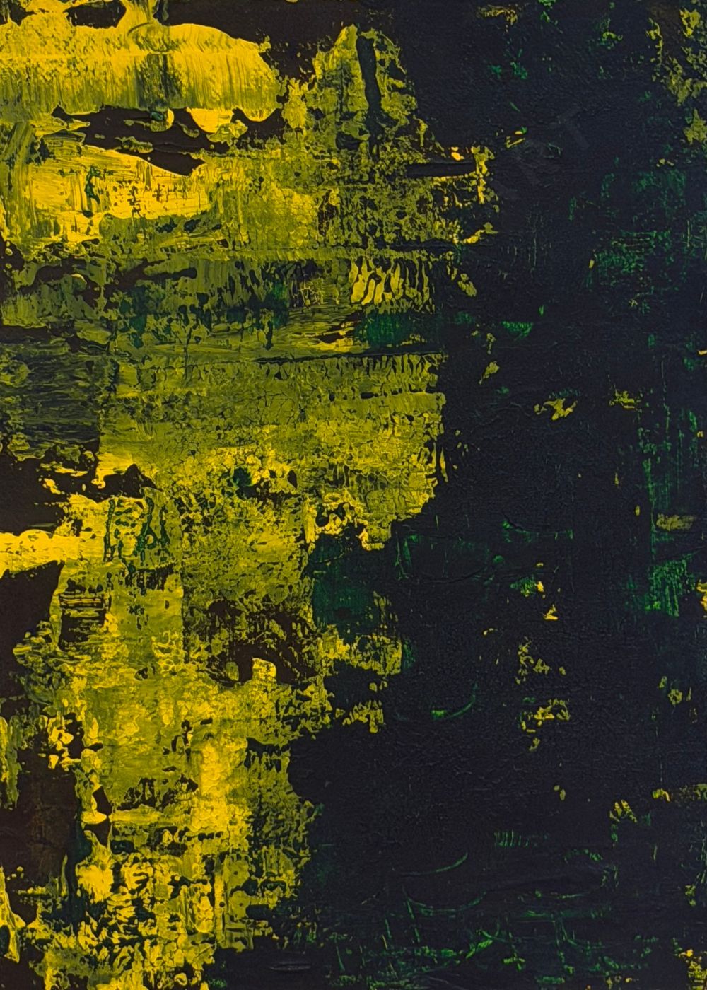 cuadro abstracto pintado a mano amarillo verde negro 30x40 cm Dark Field Experiment XV Marino Robles DimlightArt