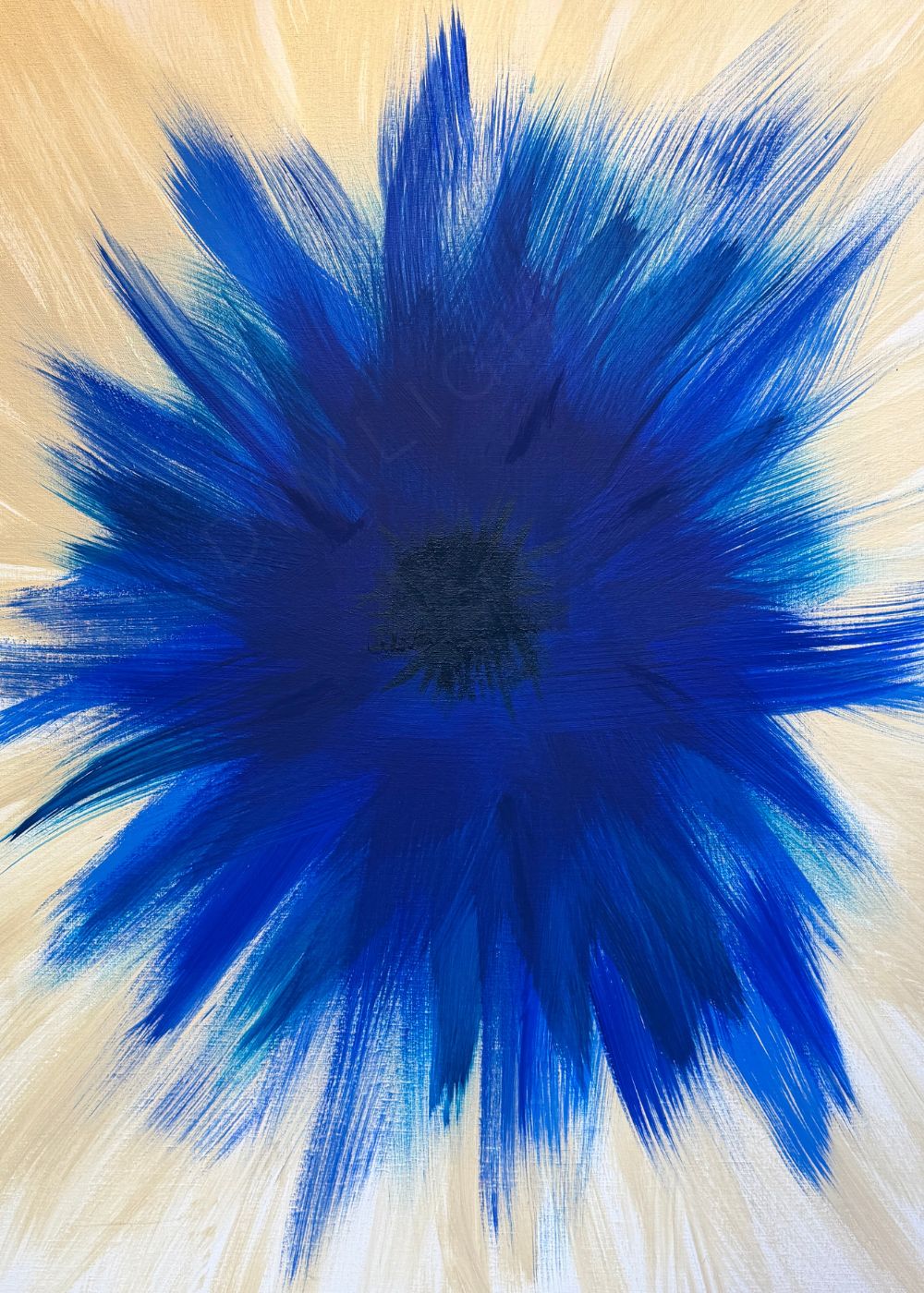cuadro abstracto pintado a mano azul cobalto negro 100x72 cm Blue Nova Canvas VIII lino belga Marino Robles DimlightArt