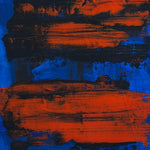 cuadro abstracto pintado a mano naranja y azul 50x40 cm Midnight Fire Capricci XXVII papel Arches Marino Robles DimlightArt