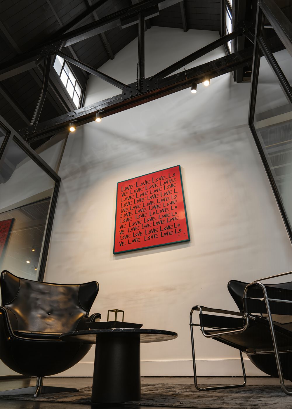 cuadro abstracto pintado a mano rojo y negro 56x76 cm contemporary abstract painting detalle interior loft industrial Love Ryba VII Marino Robles DimlightArt