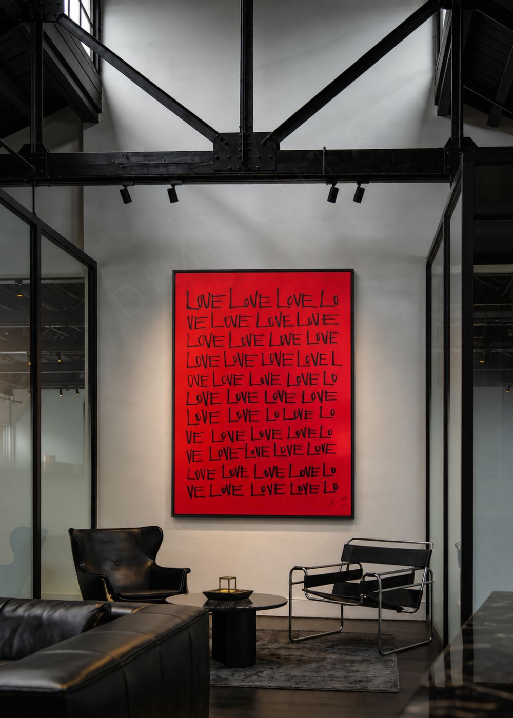 cuadro abstracto pintado a mano rojo y negro 56x76 cm abstract expressionism abstract art painting interior loft industrial Love Ryba VII Marino Robles DimlightArt