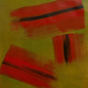 cuadro abstracto pintado a mano rojo y verde oliva 56x76 cm Red Horizon Abstracción XLV papel Arches Marino Robles DimlightArt