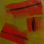 cuadro abstracto pintado a mano rojo y verde oliva 56x76 cm Red Horizon Abstracción XLV papel Arches Marino Robles DimlightArt