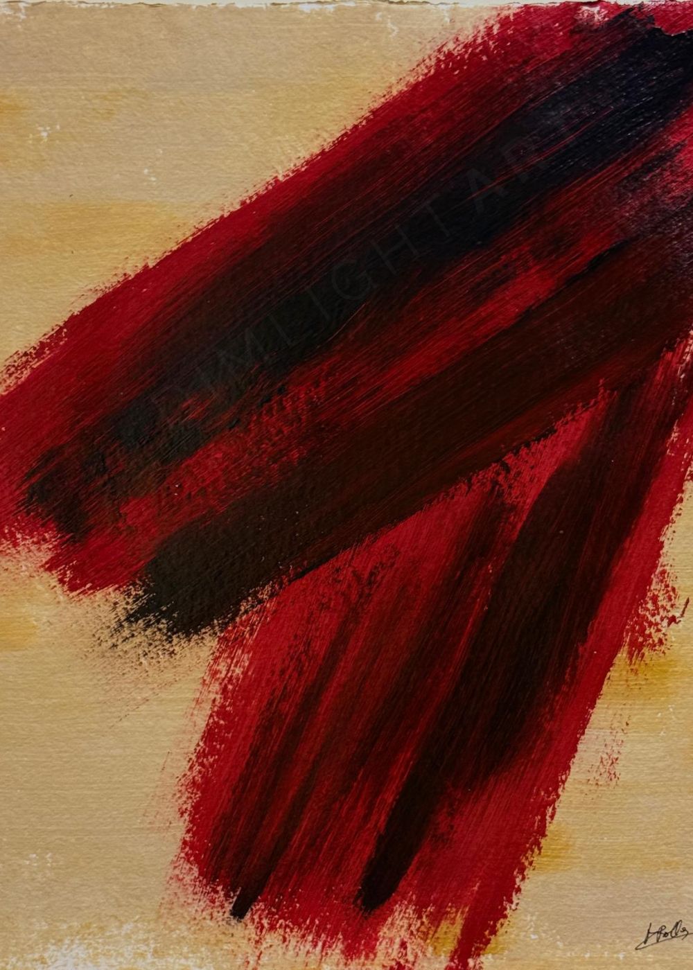 cuadro abstracto pintado a mano rojo y negro First Caprice Capricci I papel Arches Marino Robles DimlightArt