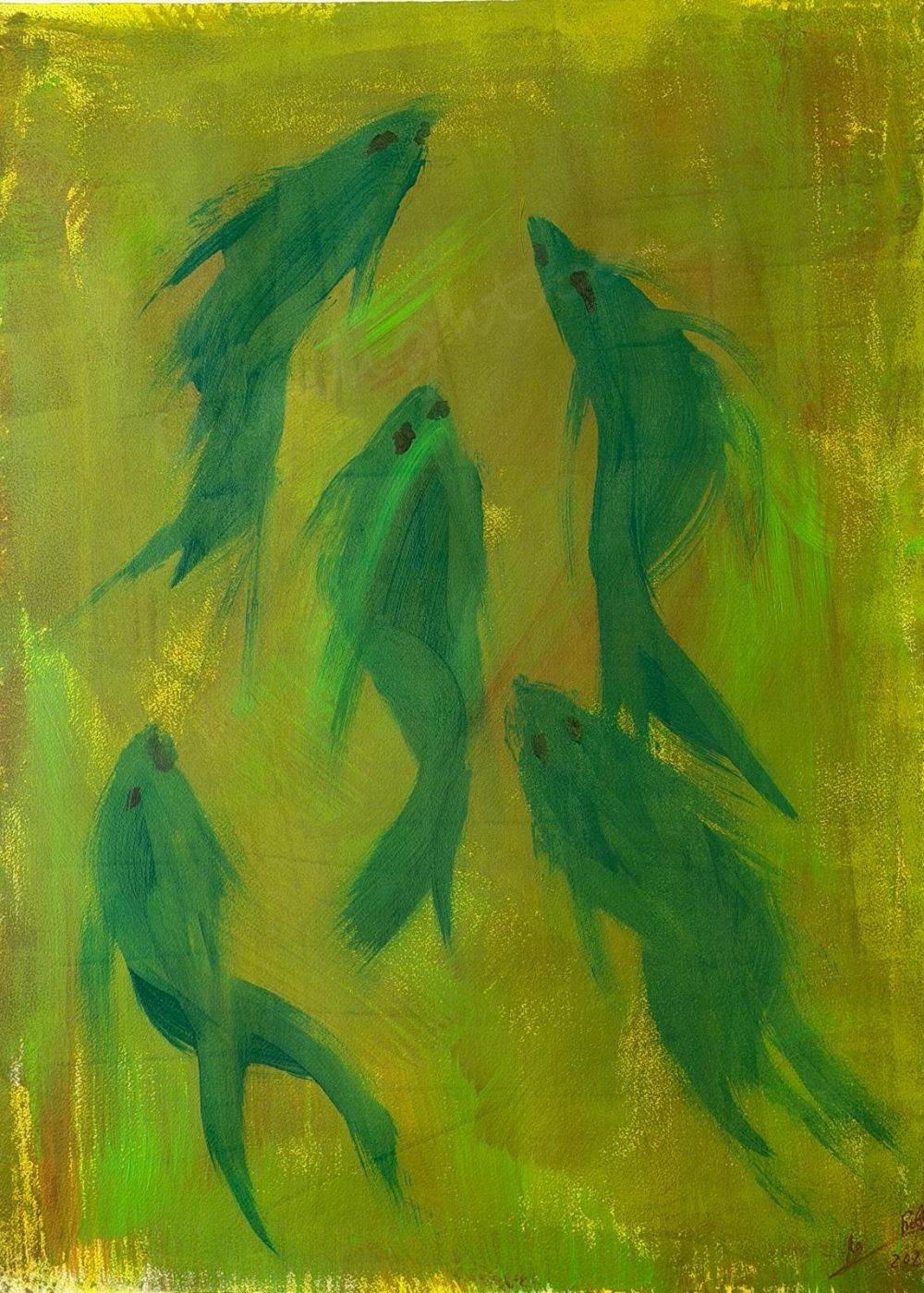 Cuadro abstracto verde – Green Waters | Ryba IX