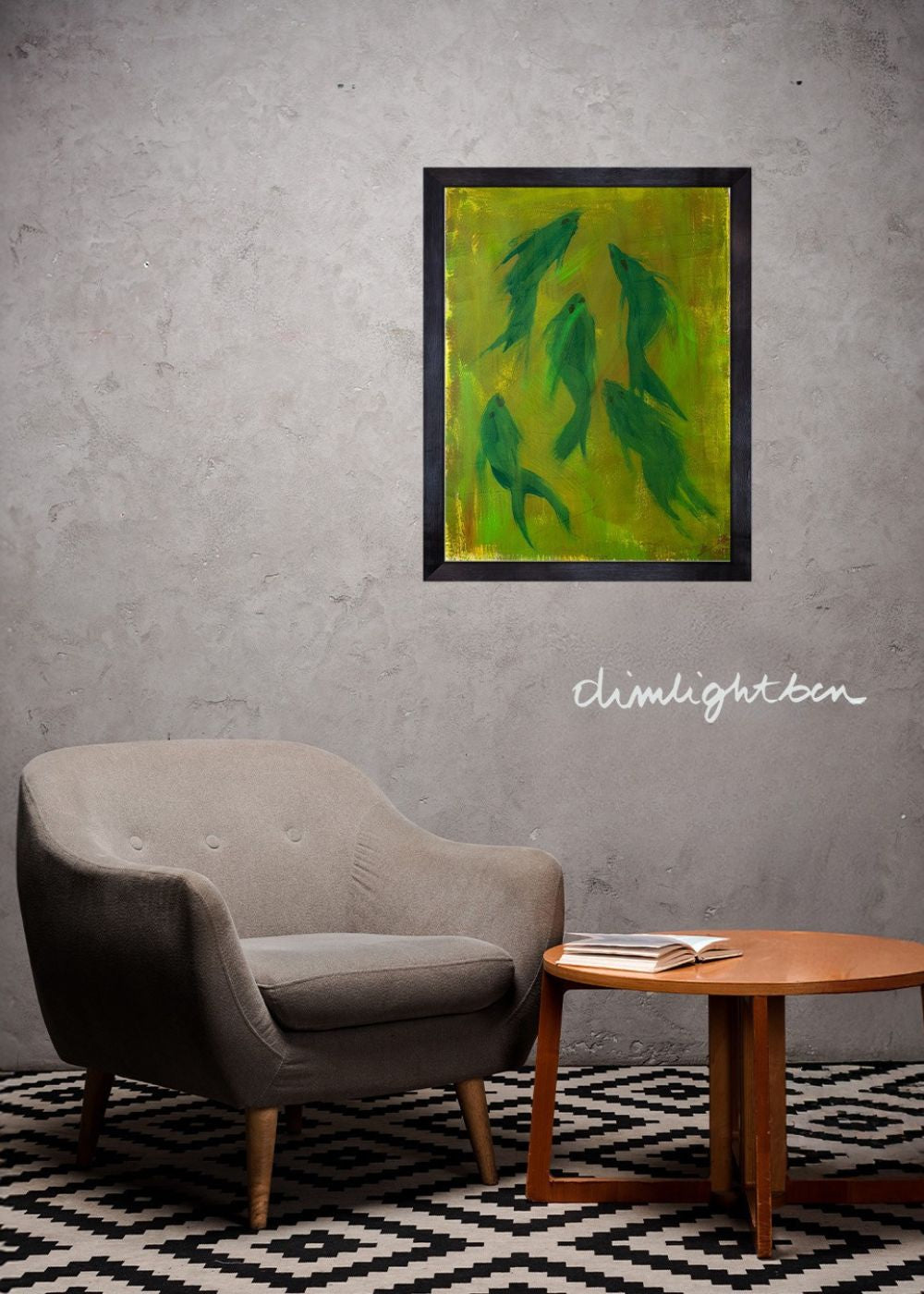 Abstract Green Painting – Green Waters | Ryba IX (56×76 cm)