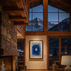 large abstract painting blue cobalt hand painted Belgian linen Blue Burst Canvas IX mountain chalet interior Marino Robles DimlightArt
