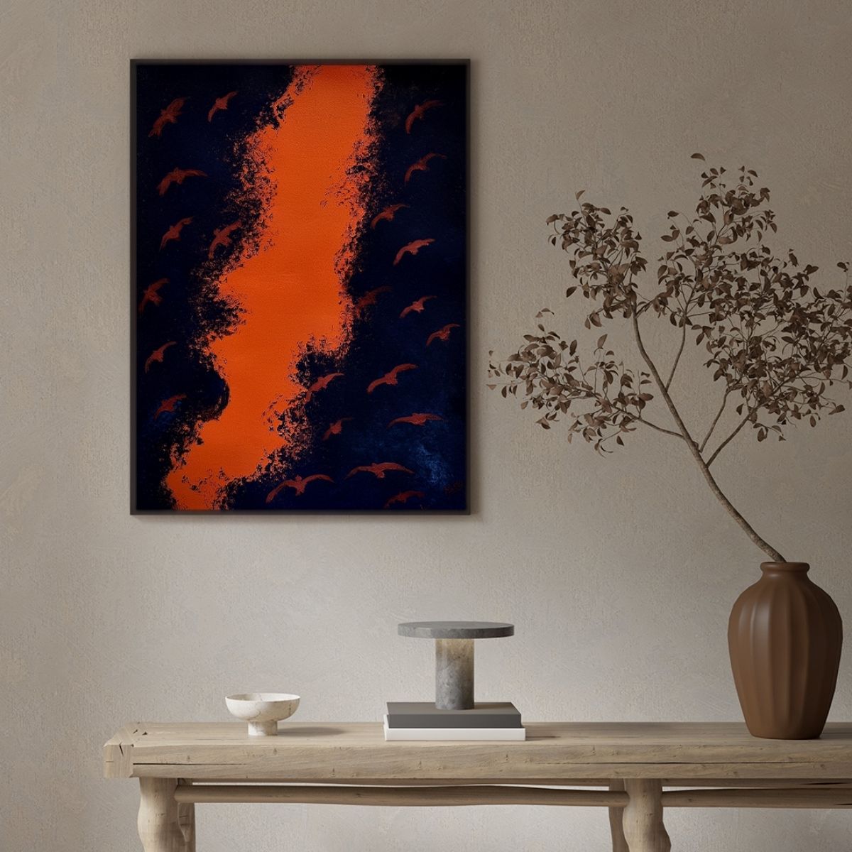 pintura-abstracta-naranja-azul-noche-marino-robles