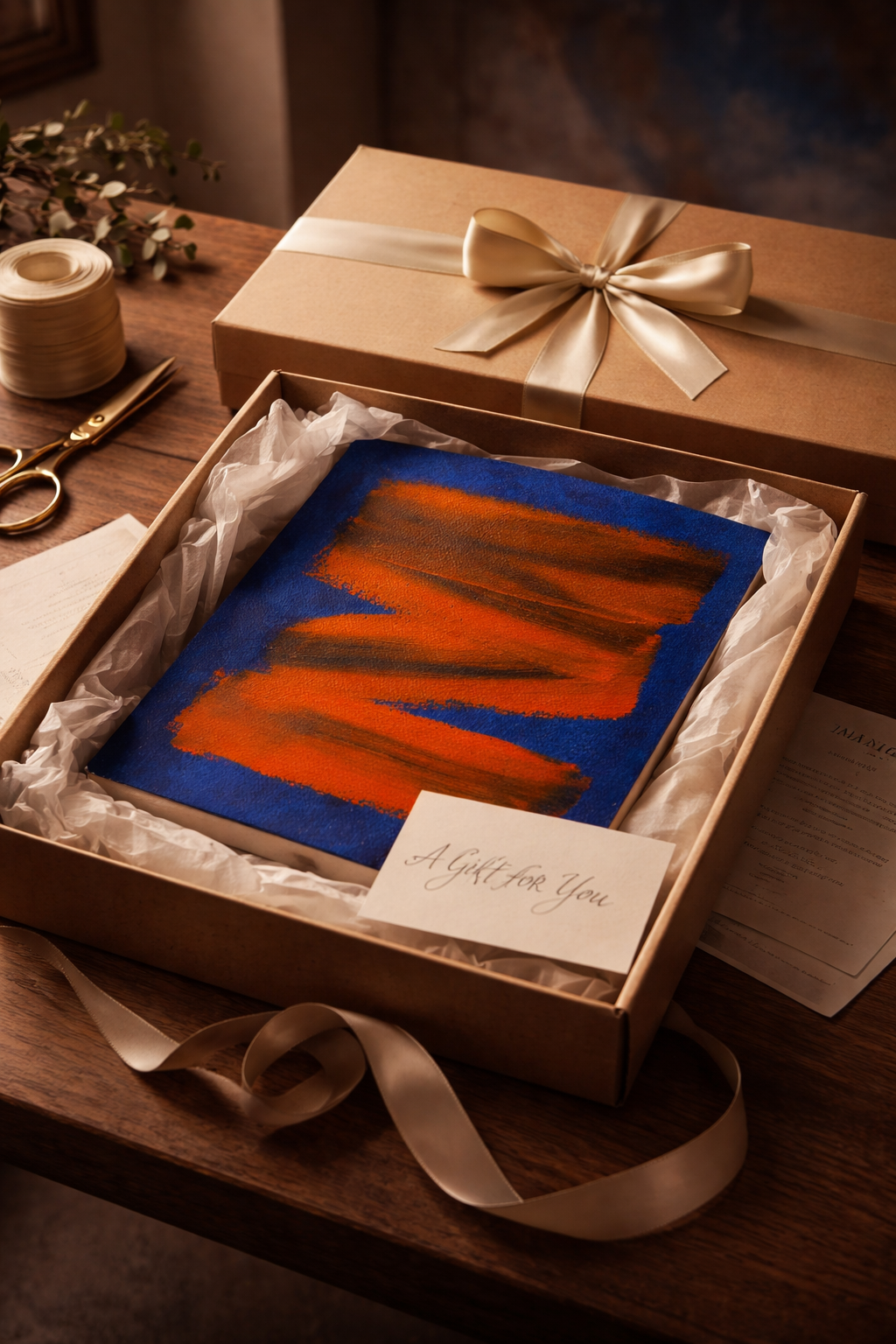 pintura-abstracta-regalo-embalaje-elegante-tarjeta-personalizada-marino-robles-dimlightbcn